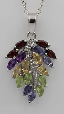 Edler 2,85 Carat Multi Edelstein Anhänger 925 Silber Collier Kette Schmuck - Bild 1 von 4