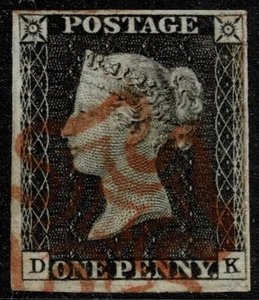 1840 1d Black Pl 3 DK 4m Superb Bright Red MX VFU Cat. £500.00 - Picture 1 of 1