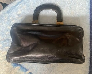 Vintage Artegiani Veneziani Black Leather Hand Bag- Preowned EUC 14” X 7” - Picture 1 of 15