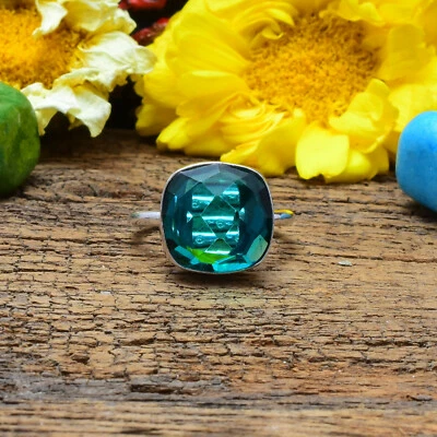 Glorious Blue Tourmaline Gemstone 925 Sterling Silver Handmade Ring All Size - Image 1 of 4