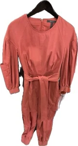 BCBG Max Azria Cargo Jumpsuit 3/4 Sleeve Tie Waist Rust Orange Trendy Stylish - Picture 1 of 15
