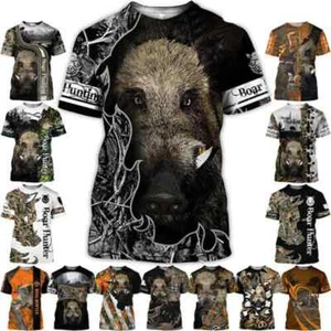 Camo Hunting Animals Wild Boar Women Men T-Shirt 3D Print Short Sleeve Tee Tops - Picture 1 of 37