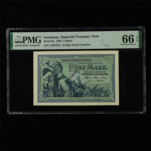 1904 Germany Imperial Treasury Note 5 Mark Pick#8a PMG 66 EPQ Gem UNC 01 - Picture 1 of 4