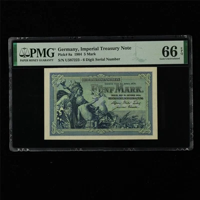 1904 Germany Imperial Treasury Note 5 Mark Pick#8a PMG 66 EPQ Gem UNC 01 - Image 1 of 4
