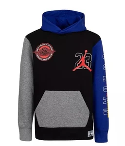 Jordan Big Boys Pullover Felpa con Cappuccio Gioventù Medium Grigio Blu Nero 23 Logo - Foto 1 di 12