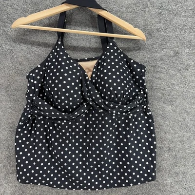 Camiseta Tankini Ava & Viv Mujer 18W Plus Negra Lunares Push Up Halter Cuello Forrada Foto 1 de 4