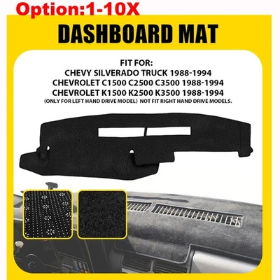 Dashboard Pad Dash Cover Mat Cap For Chevrolet C1500 C2500 C3500 1988-1994 Black - Image 1 of 4