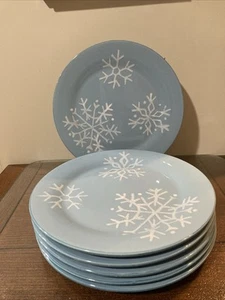 St. Nicholas Square Winter’s Frost Blue w/Snowflakes - Set of 6 Dinner Plates - Picture 1 of 3