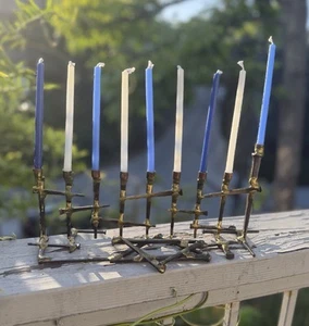 MCM BRUTALIST Nail Art Hanukkiah MENORAH Judaica Paul Evans Style EUC Vtg - Picture 1 of 17
