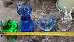 Vintage Hand Blown Glass Miniature Animal Lot (4) Multicolor Shiny Bottoms - Picture 1 of 15