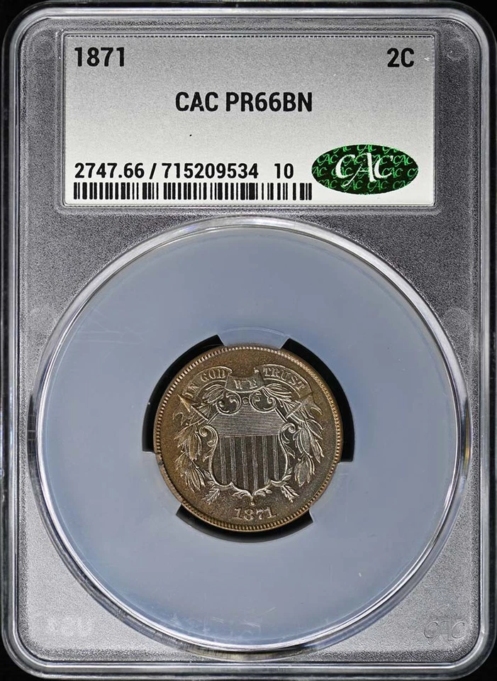 1871 2C Two Cent Piece CACG PR66BN CAC - Image 1 of 3