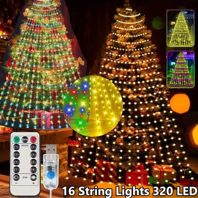 USB 2M 320 Led Waterfall Light Christmas Xmas Tree Hanging Fairy String Lights - Image 1 of 4