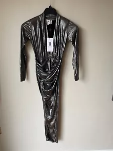 Forever Unique Midi Dress Silver Grey Plunge Neck Wrap Party UK 8-10 π BNWT - Picture 1 of 11