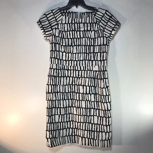 Vestido midi J Crew negro/blanco de lona geométrico de carrera para mujer talla 12 - Imagen 1 de 8