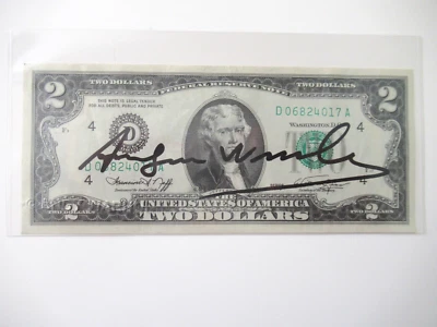 A. WARHOL: 2$ echte Dollarnote  Original Handsigniert mit ZERTIFIKAT, FARBE SW - Bild 1 von 4