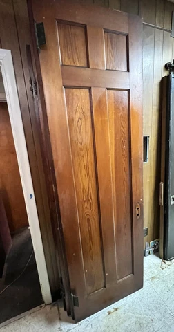 Large Antique Salvaged Interior Pine Wood Door 5 Panel 91 3/4 X 28” Cover