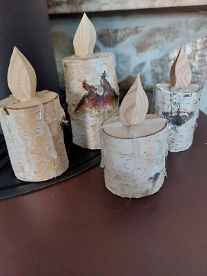 4 Kerzen  Birkenholz Birkenstamm Birke +  andere Hölzer Holzflamme Deko Advent - Bild 1 von 4