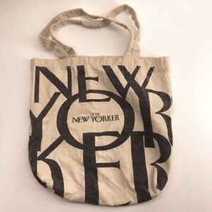 The New Yorker canvas tote bag all over lettering washed faded look
