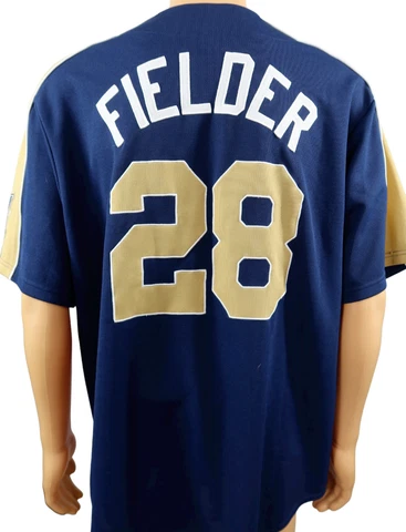 Milwaukee Brewers Prince Fielder #28 Blue Sewn MLB Baseball Jersey Sz XL Cover