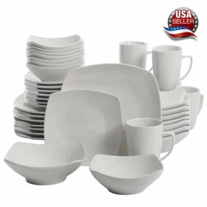 40 Piece Dinnerware Set Kitchen Dish Dinner Plates Ceramic Service for 8 White - Picture 1 of 11