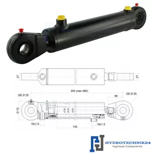 Hydraulikzylinder Doppelwirkend DW Zylinder 50/28 140 Hub mit Gelenkaugen 25mm - Bild 1 von 3