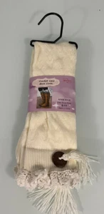 New WinWin Women's Crochet Lace Boot Knee Socks Beige Button Size 6-11 - Picture 1 of 6