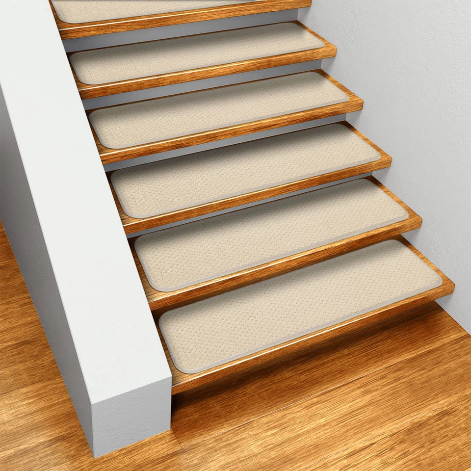 Set of 15 Skid-resistant Carpet Stair Treads Ivory Cream 8in X 30in Several Othe