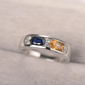 Blauer Saphir und Citrin Ring 925 Sterlingsilber Ring oval geschnitten Ring für sie. - Bild 1 von 5