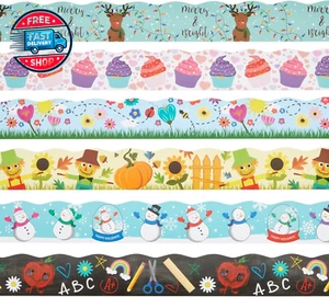 6 Rolls 234 Feet Holiday Scalloped Bulletin Board Borders Strips for Classroom, - Picture 1 of 12