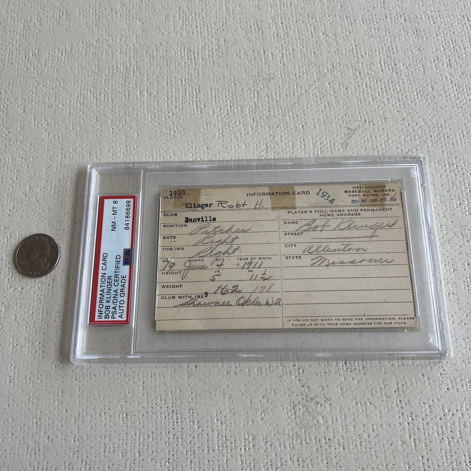 Bob Klinger Signed BEFORE DEBUT  1934 Heilbroner Card PSA Slabbed Graded Mint 8 - Image 1 of 2