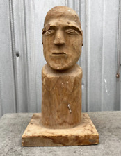 Antique Folk Art Carved Wood Bust Sculpture Carving 1920s