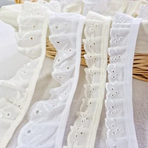 Broderie Anglaise Lace Gathered Trim White Sewing Craft - 20mm 45 mm wide x 2 M - Picture 1 of 10