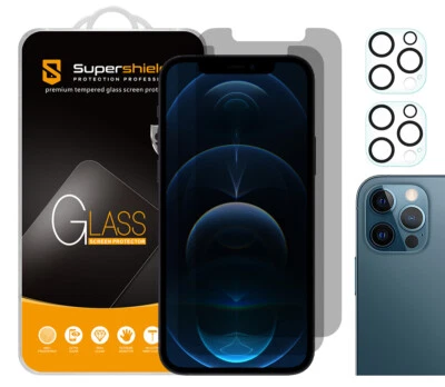 2x Protector de Pantalla de Vidrio Templado de Privacidad para Apple iPhone 12 Pro (6.1") + Lente Foto 1 de 4