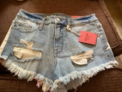 Pantalones cortos de mezclilla para mujer Mossimo tiro alto bandera americana, talla 0/25 Foto 1 de 3