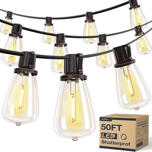 50 Fuß LED Außen Lichterkette mit 16 bruchsicheren ST38 Glühbirnen, Handelsqualität - Bild 1 von 12