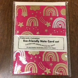 Arcobaleni/stelle rosa e oro ��Set di 5 carte note +5 buste - Foto 1 di 2