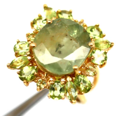 Edelstein 14 x 15 Mm. Grün Saphir & Peridot Schmuck Ring 925 Silber Größe 7.5 - Bild 1 von 4