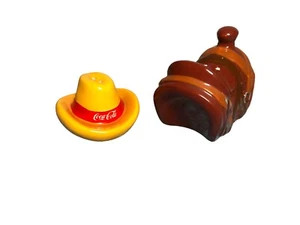 Coca Cola Cowboy hat and Saddle Salt and Pepper shakers Vintage Rare - Picture 1 of 7
