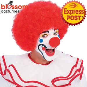 W865 Afro Red 70s Disco Adult Party Costume Clown Wig Hair Funny Circus Evil - Picture 1 of 2