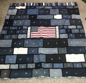 Homemade 75" x 81" Patriotic Quilt Blue Denim Cotton Fabric Red White Blue - Picture 1 of 3