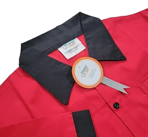 Happy Chef Red w Black Collar Chefs Coat Jacket Shirt Size LARGE NEW WITH TAGS - Picture 1 of 11