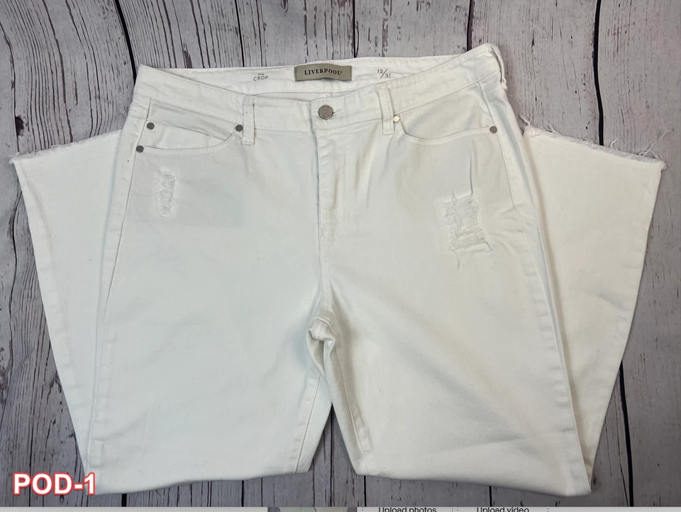 Pantalones de mezclilla para mujer Liverpool rectos desgastados blancos talla 12/W36X26L Foto 1 de 4
