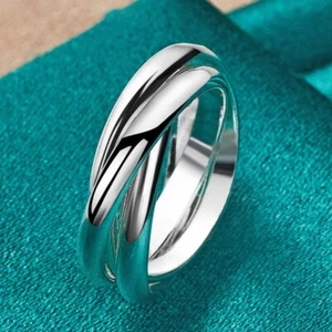 Elegant 925 Sterling Silver 3 Glossy Circles Women Ring Fashion Jewelry - Picture 1 of 6