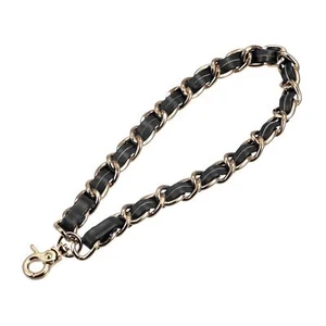 Leather Wristlet Strap, 8" Hand Wrist Lanyard Bag Key Chain Holder, Black+Gold - Picture 1 of 6