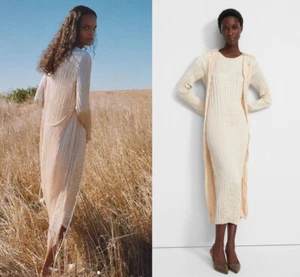 NWT Theory Crinkle Open Long Cardigan, Satin, Powder (Cream) Size S, M $495 - Picture 1 of 9