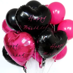 Black and Hot Pink Happy Birthday Balloons for Women Girls, Hot Pink Black Foil - Picture 1 of 6
