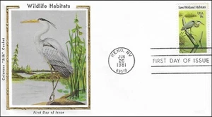 White Stork Wildlife Bird Save Wetland Habitats USA Colorano Silk FDC 1981 - Picture 1 of 1