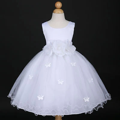 White Communion Dancing Party Wedding Flower Girl Dress 6M 12M 18M 2/2T 4 6 8 10 - Image 1 of 2