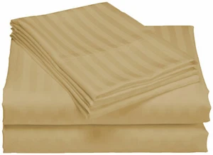 100% Egyptian Cotton 600-TC Cal King Deep Pocket Sheet Set Beige Stripe - Picture 1 of 1