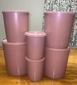 VINTAGE Tupperware (6) Canister 1339 811 807 805 MAUVE PINK Servalier Seal SET - Picture 1 of 22